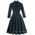 Belle Poque Retro Vintage Grid Pattern 3/4 Sleeve Lapel Collar Swing Party Picnic Dress BP000252-1